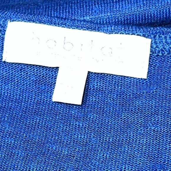NWT Habitat Linen V Neck Cobalt Blue Button Detail Boxy Tee Womens Sz S/M - Picture 5 of 6
